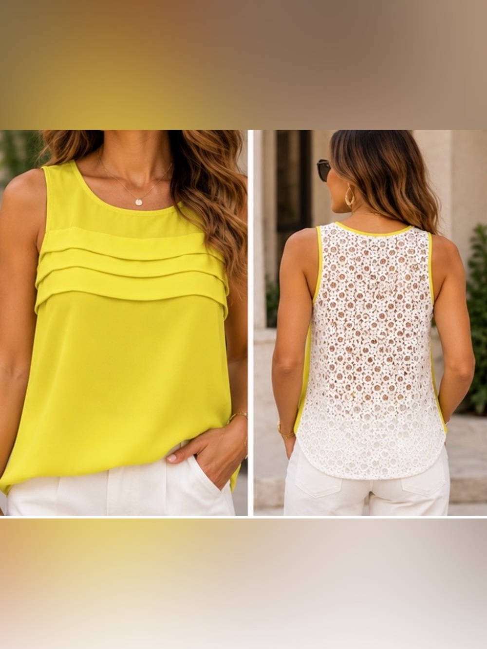 🛑 6/$25 Coveted Clothing Sleeveless Lace-Back Yellow Tank Top size small